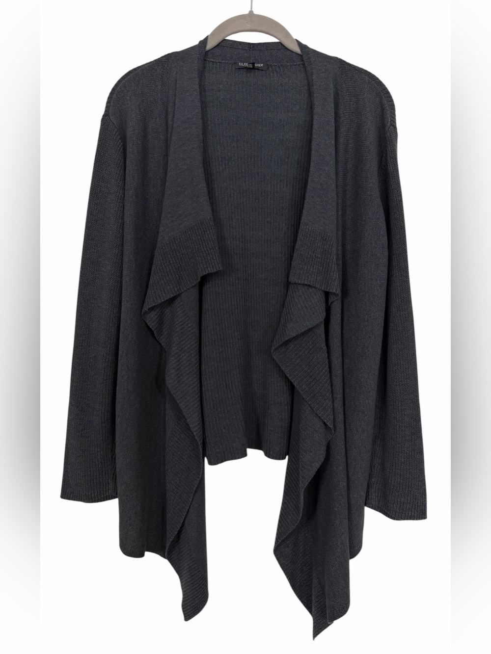 Eileen Fisher Open Front Draped Cardigan Grey Charcoal Cotton Silk Petite Large